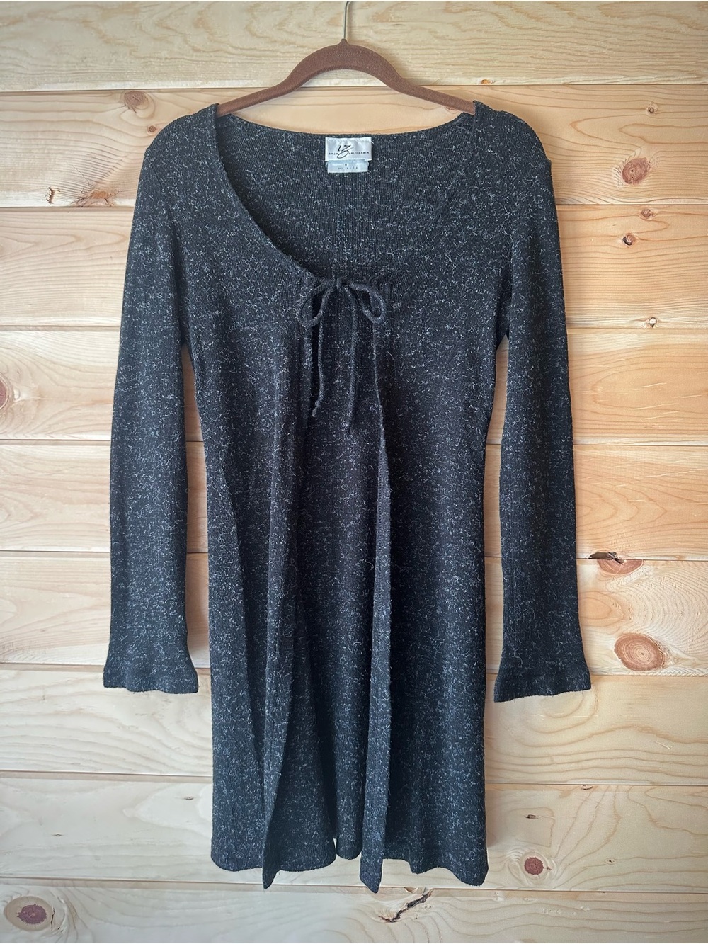 Vintage 90s Y2K Tie Front Duster Cardigan Sweater Charcoal Grey iZ Byer M